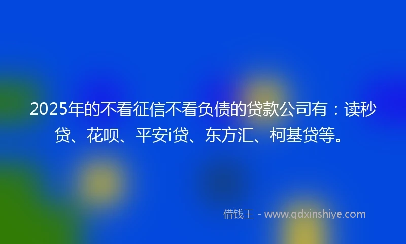 2025年的不看征信不看负债的贷款公司有：读秒贷、花呗、平安i贷、东方汇、柯基贷等。