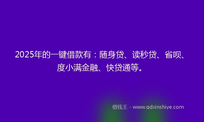 2025年的一键借款有：随身贷、读秒贷、省呗、度小满金融、快贷通等。