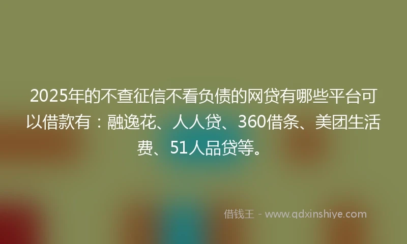 2025年的不查征信不看负债的网贷有哪些平台可以借款有：融逸花、人人贷、360借条、美团生活费、51人品贷等。