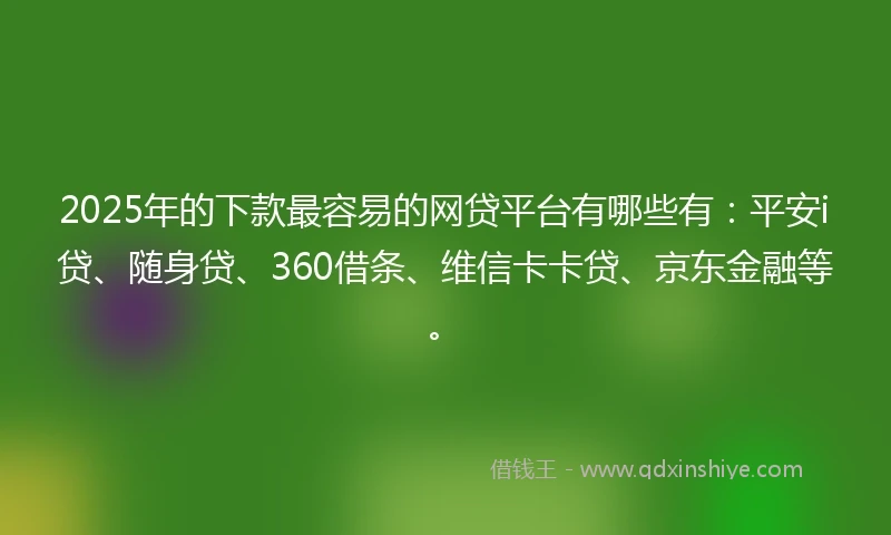 2025年的下款最容易的网贷平台有哪些有：平安i贷、随身贷、360借条、维信卡卡贷、京东金融等。