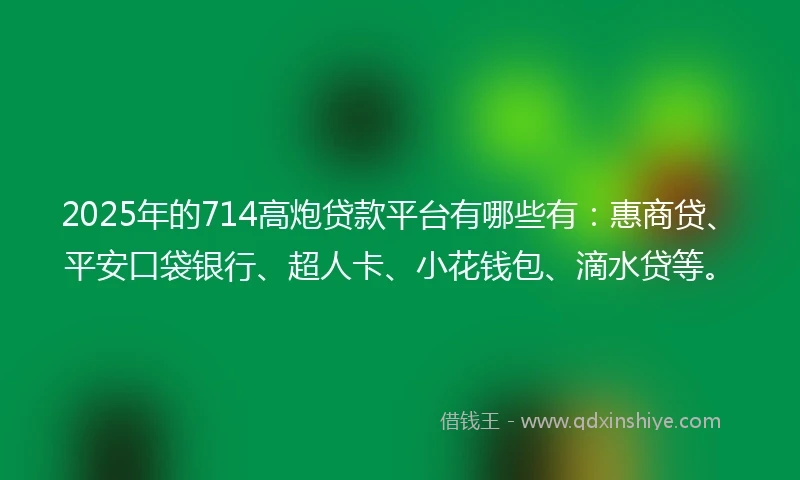 2025年的714高炮贷款平台有哪些有：惠商贷、平安口袋银行、超人卡、小花钱包、滴水贷等。