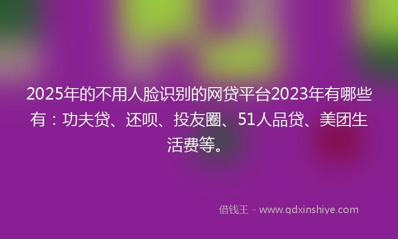 2025年的不用人脸识别的网贷平台2023年有哪些有：功夫贷、还呗、投友圈、51人品贷、美团生活费等。