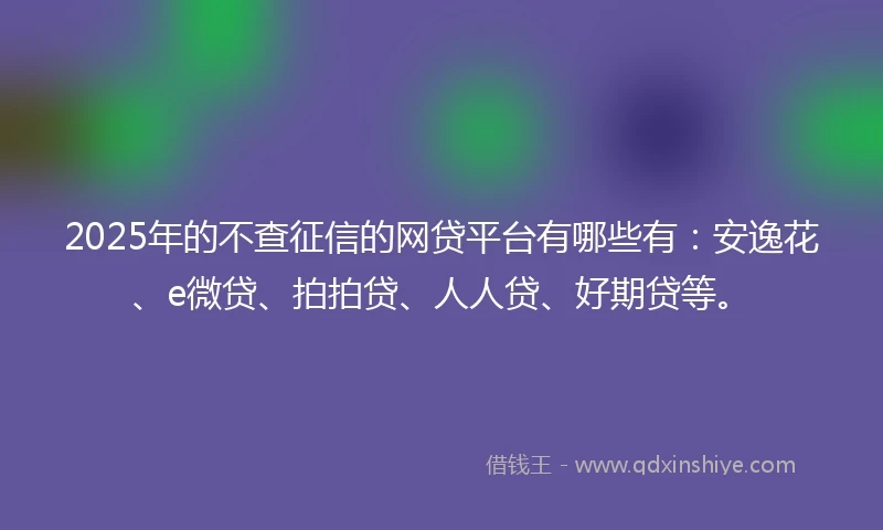 2025年的不查征信的网贷平台有哪些有：安逸花、e微贷、拍拍贷、人人贷、好期贷等。