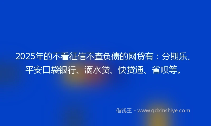 2025年的不看征信不查负债的网贷有：分期乐、平安口袋银行、滴水贷、快贷通、省呗等。