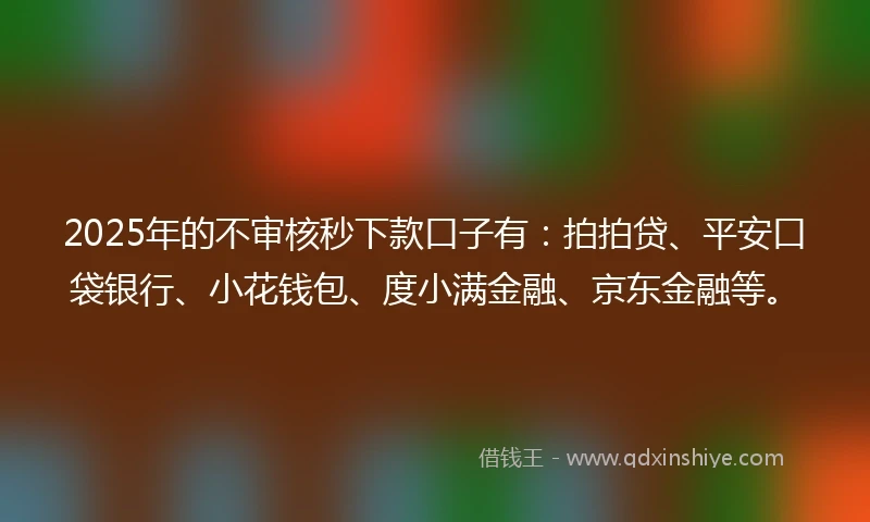 2025年的不审核秒下款口子有：拍拍贷、平安口袋银行、小花钱包、度小满金融、京东金融等。