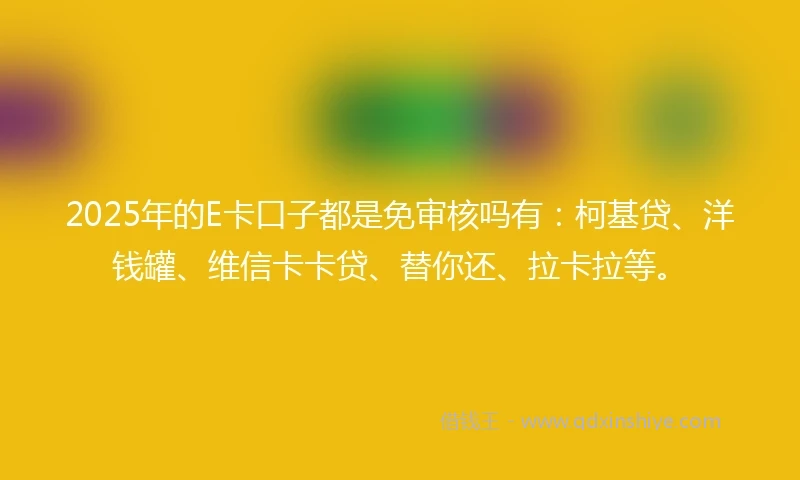 2025年的E卡口子都是免审核吗有：柯基贷、洋钱罐、维信卡卡贷、替你还、拉卡拉等。