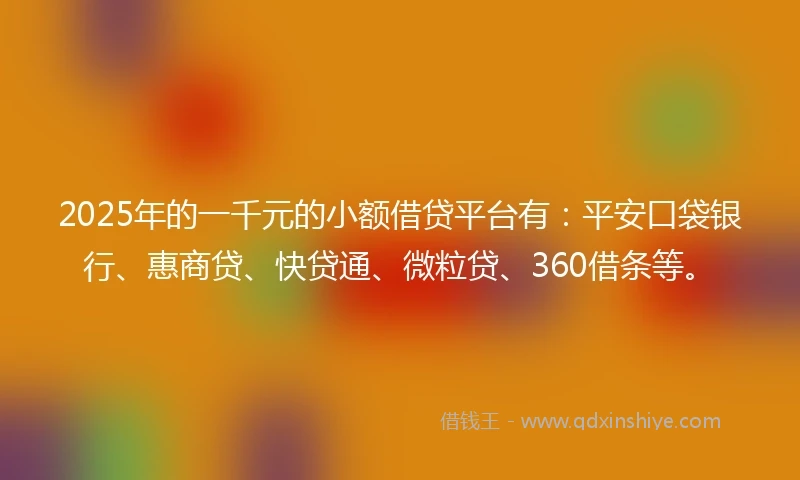 2025年的一千元的小额借贷平台有：平安口袋银行、惠商贷、快贷通、微粒贷、360借条等。