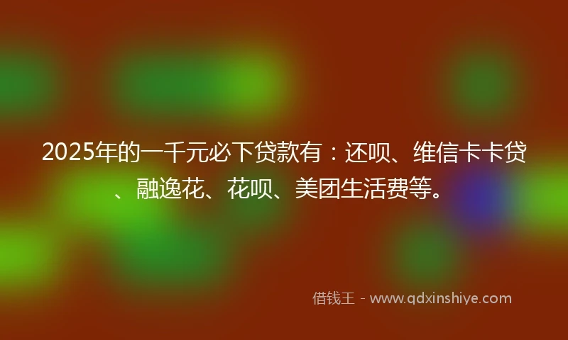 2025年的一千元必下贷款有：还呗、维信卡卡贷、融逸花、花呗、美团生活费等。