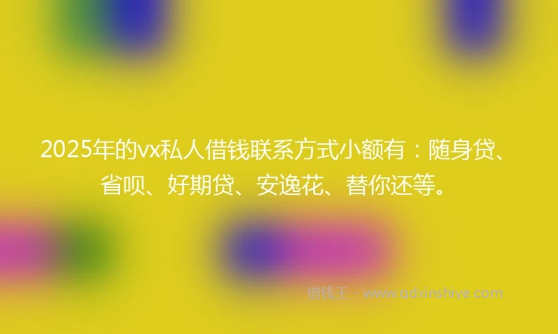 2025年的vx私人借钱联系方式小额有：随身贷、省呗、好期贷、安逸花、替你还等。