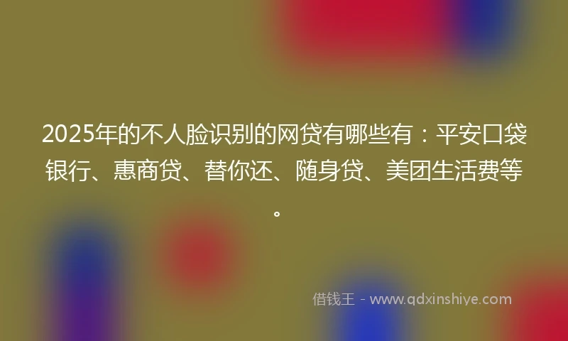 2025年的不人脸识别的网贷有哪些有：平安口袋银行、惠商贷、替你还、随身贷、美团生活费等。
