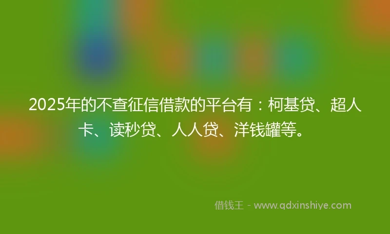 2025年的不查征信借款的平台有：柯基贷、超人卡、读秒贷、人人贷、洋钱罐等。