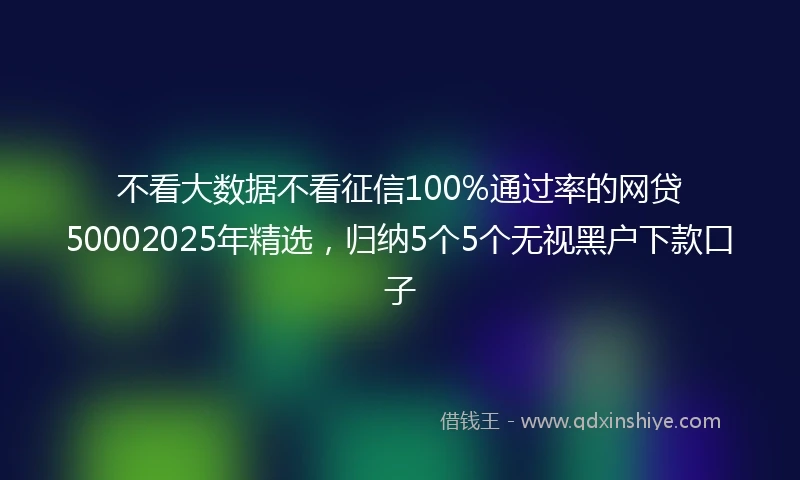 不看大数据不看征信100%通过率的网贷50002025年精选，归纳5个5个无视黑户下款口子