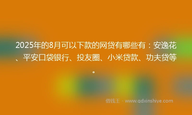 2025年的8月可以下款的网贷有哪些有：安逸花、平安口袋银行、投友圈、小米贷款、功夫贷等。