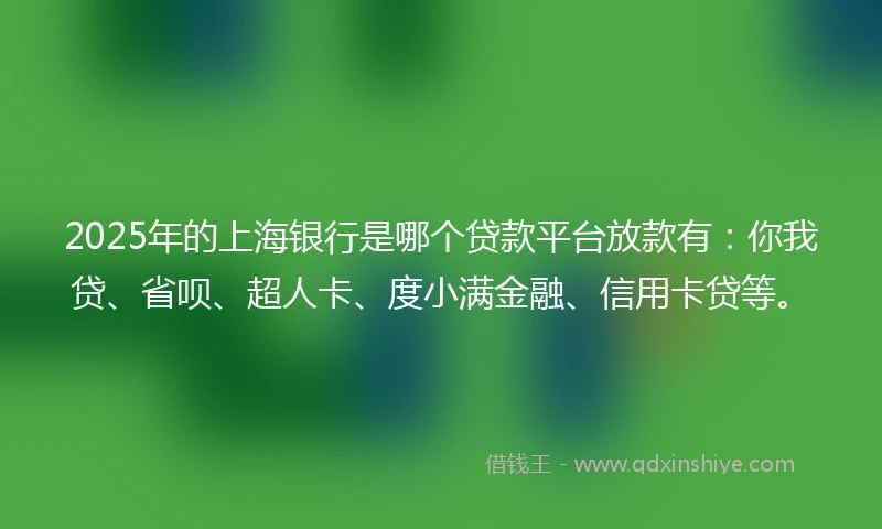 2025年的上海银行是哪个贷款平台放款有：你我贷、省呗、超人卡、度小满金融、信用卡贷等。