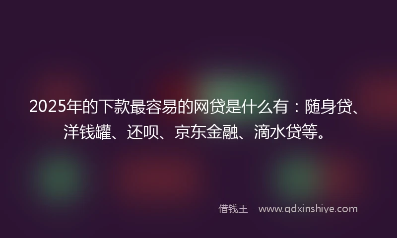 2025年的下款最容易的网贷是什么有：随身贷、洋钱罐、还呗、京东金融、滴水贷等。