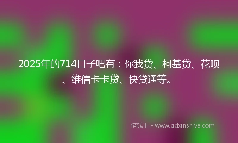 2025年的714口子吧有：你我贷、柯基贷、花呗、维信卡卡贷、快贷通等。
