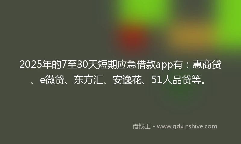 2025年的7至30天短期应急借款app有：惠商贷、e微贷、东方汇、安逸花、51人品贷等。