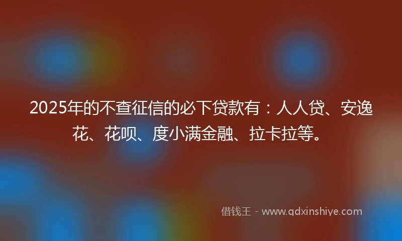 2025年的不查征信的必下贷款有：人人贷、安逸花、花呗、度小满金融、拉卡拉等。