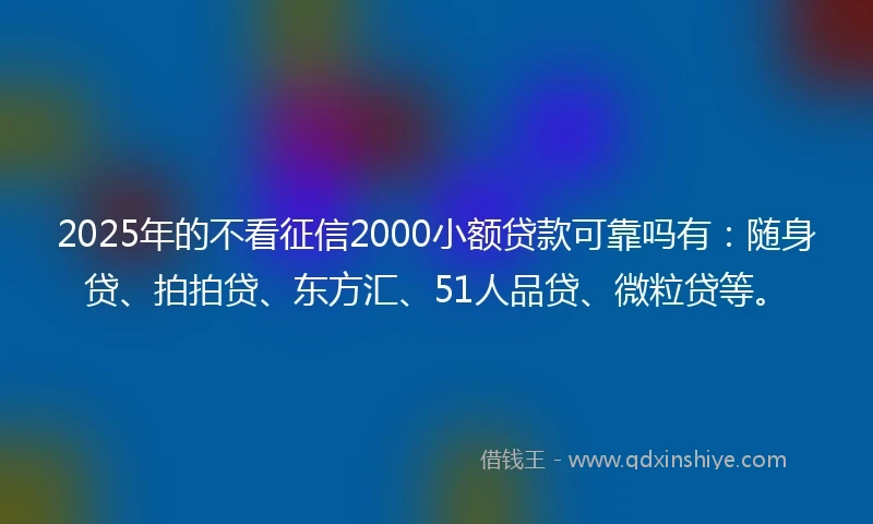 2025年的不看征信2000小额贷款可靠吗有：随身贷、拍拍贷、东方汇、51人品贷、微粒贷等。