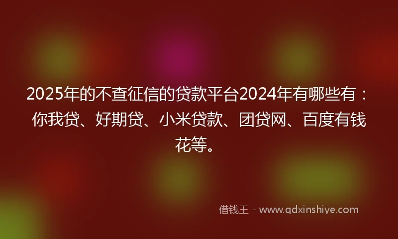 2025年的不查征信的贷款平台2024年有哪些有：你我贷、好期贷、小米贷款、团贷网、百度有钱花等。