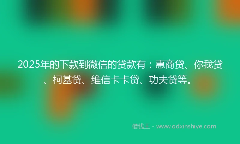 2025年的下款到微信的贷款有：惠商贷、你我贷、柯基贷、维信卡卡贷、功夫贷等。