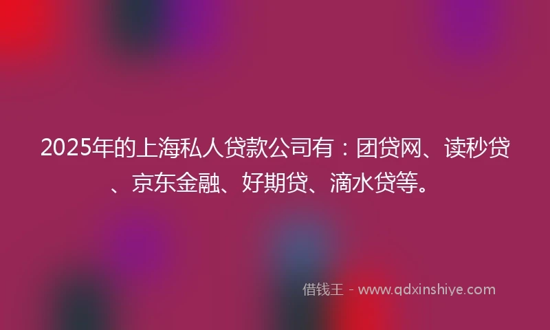 2025年的上海私人贷款公司有:团贷网、读秒贷、京东金融、好期贷、滴水贷等。