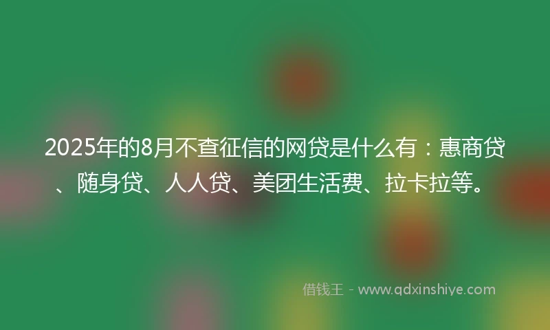 2025年的8月不查征信的网贷是什么有：惠商贷、随身贷、人人贷、美团生活费、拉卡拉等。