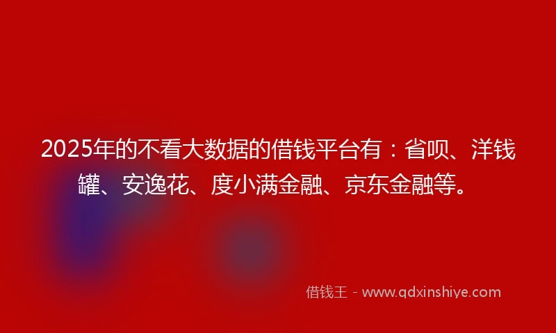 2025年的不看大数据的借钱平台有：省呗、洋钱罐、安逸花、度小满金融、京东金融等。