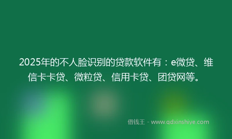 2025年的不人脸识别的贷款软件有：e微贷、维信卡卡贷、微粒贷、信用卡贷、团贷网等。