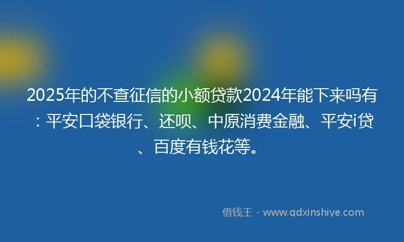 2025年的不查征信的小额贷款2024年能下来吗有：平安口袋银行、还呗、中原消费金融、平安i贷、百度有钱花等。