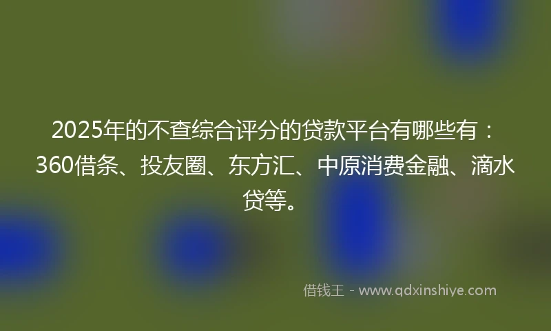 2025年的不查综合评分的贷款平台有哪些有：360借条、投友圈、东方汇、中原消费金融、滴水贷等。
