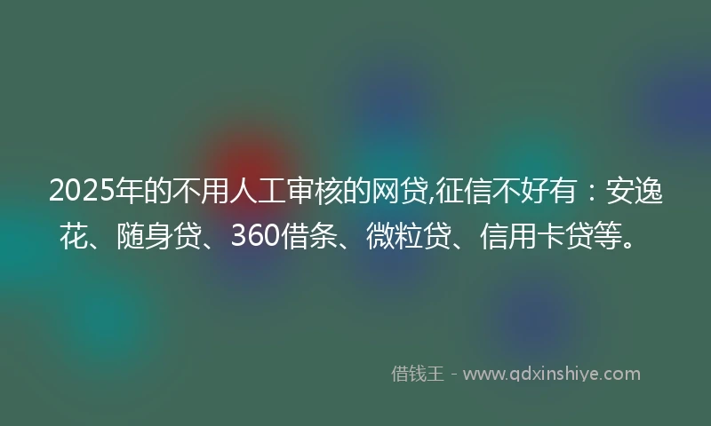 2025年的不用人工审核的网贷,征信不好有：安逸花、随身贷、360借条、微粒贷、信用卡贷等。