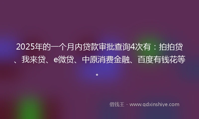 2025年的一个月内贷款审批查询4次有：拍拍贷、我来贷、e微贷、中原消费金融、百度有钱花等。