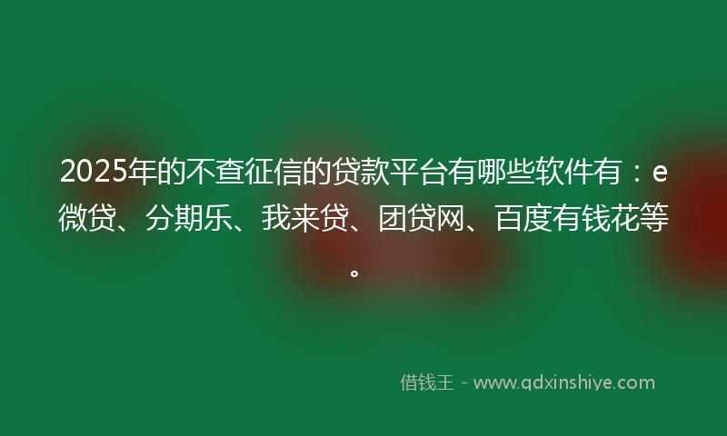 2025年的不查征信的贷款平台有哪些软件有：e微贷、分期乐、我来贷、团贷网、百度有钱花等。