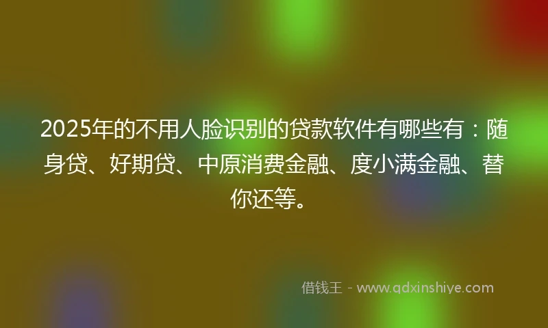 2025年的不用人脸识别的贷款软件有哪些有：随身贷、好期贷、中原消费金融、度小满金融、替你还等。