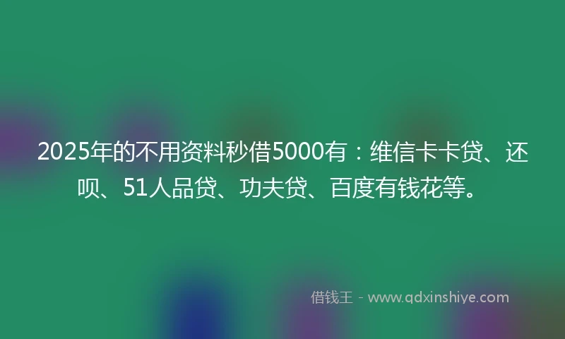 2025年的不用资料秒借5000有：维信卡卡贷、还呗、51人品贷、功夫贷、百度有钱花等。