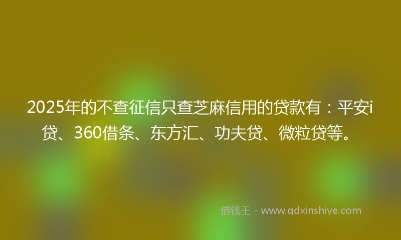 2025年的不查征信只查芝麻信用的贷款有：平安i贷、360借条、东方汇、功夫贷、微粒贷等。