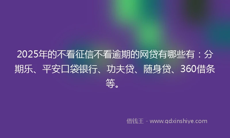 2025年的不看征信不看逾期的网贷有哪些有：分期乐、平安口袋银行、功夫贷、随身贷、360借条等。