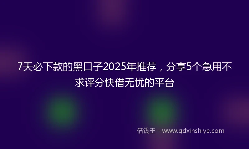 7天必下款的黑口子2025年推荐，分享5个急用不求评分快借无忧的平台