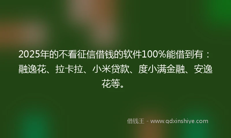 2025年的不看征信借钱的软件100%能借到有：融逸花、拉卡拉、小米贷款、度小满金融、安逸花等。