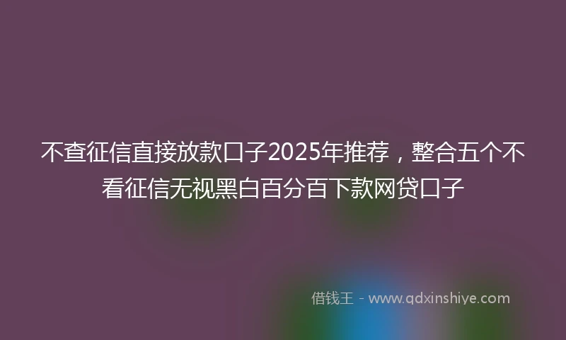 不查征信直接放款口子2025年推荐，整合五个不看征信无视黑白百分百下款网贷口子
