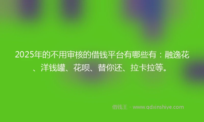 2025年的不用审核的借钱平台有哪些有：融逸花、洋钱罐、花呗、替你还、拉卡拉等。