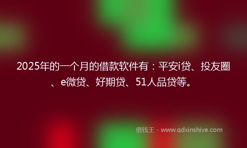 2025年的一个月的借款软件有：平安i贷、投友圈、e微贷、好期贷、51人品贷等。