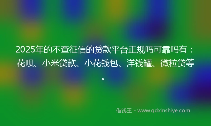 2025年的不查征信的贷款平台正规吗可靠吗有：花呗、小米贷款、小花钱包、洋钱罐、微粒贷等。