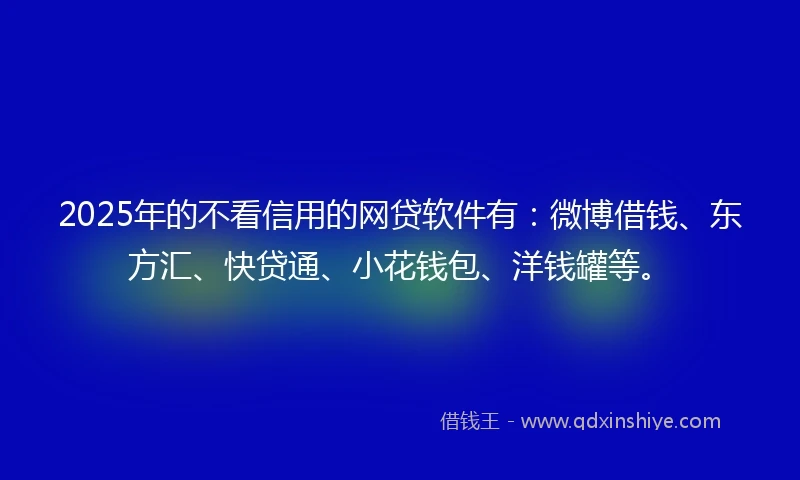 2025年的不看信用的网贷软件有：微博借钱、东方汇、快贷通、小花钱包、洋钱罐等。