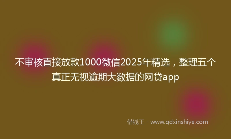 不审核直接放款1000微信2025年精选，整理五个真正无视逾期大数据的网贷app