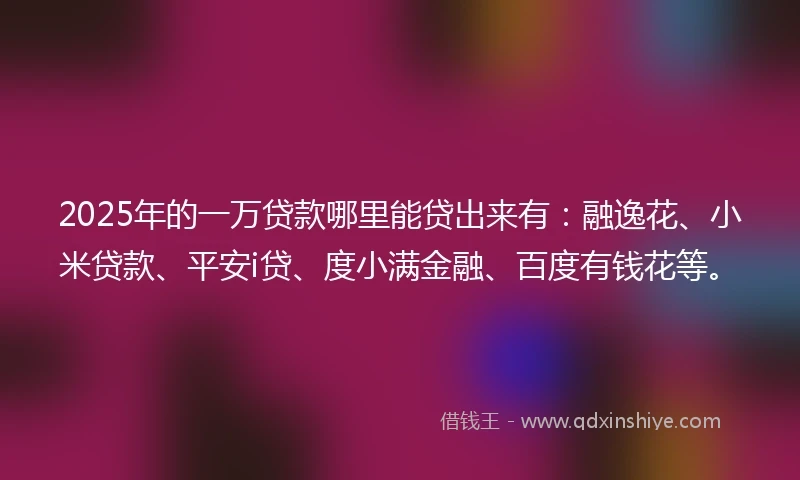 2025年的一万贷款哪里能贷出来有：融逸花、小米贷款、平安i贷、度小满金融、百度有钱花等。