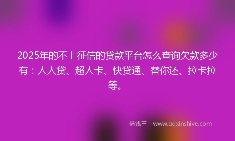 2025年的不上征信的贷款平台怎么查询欠款多少有：人人贷、超人卡、快贷通、替你还、拉卡拉等。