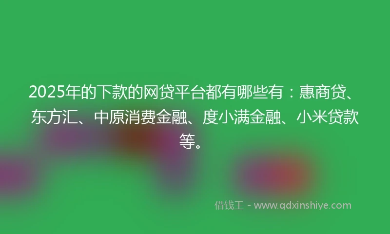 2025年的下款的网贷平台都有哪些有:惠商贷、东方汇、中原消费金融、度小满金融、小米贷款等。