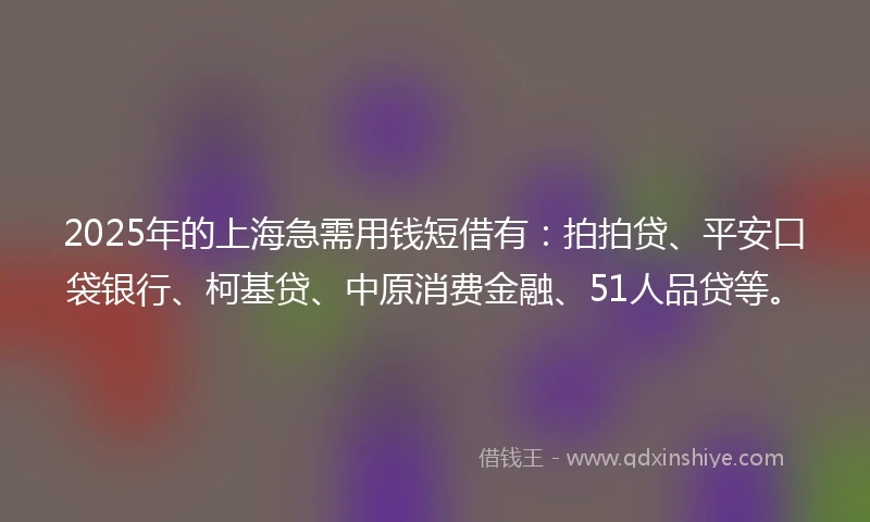 2025年的上海急需用钱短借有：拍拍贷、平安口袋银行、柯基贷、中原消费金融、51人品贷等。